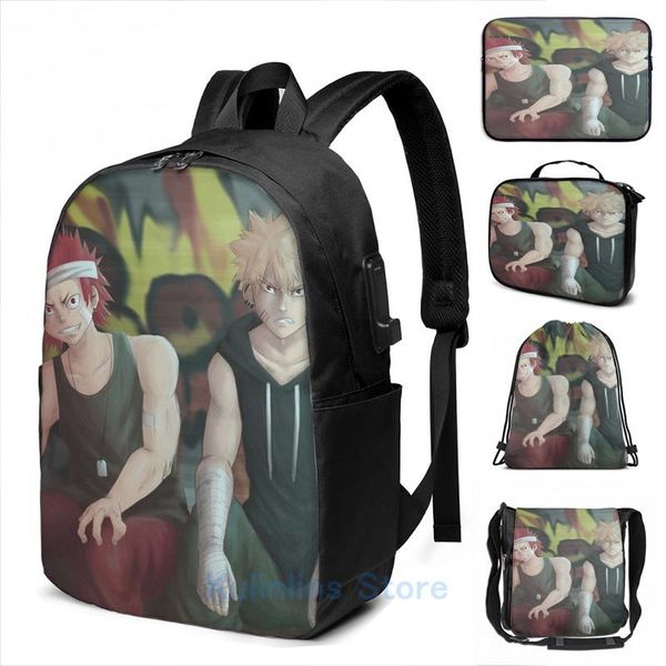 

backpack funny graphic print bakugou kirishima kiribaku bakushima bnha usb charge men school bags women bag travel laptop