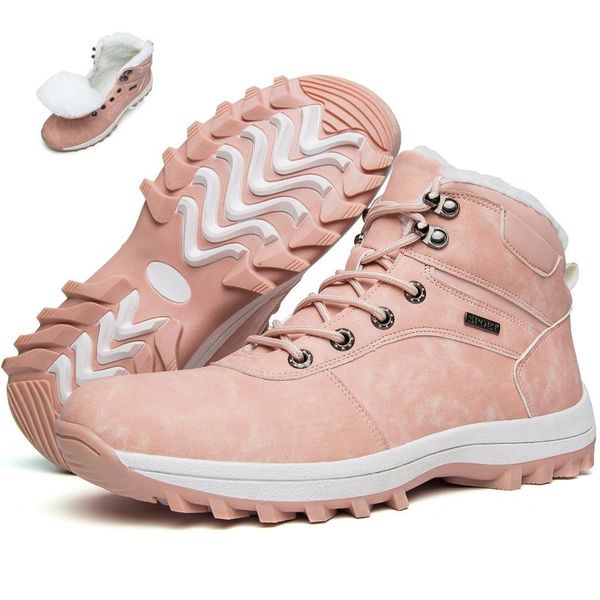 

boots 2021 winter women plus velvet thicken platform hiking shoes snow outdoor cold protection casual couple 36-48, Black