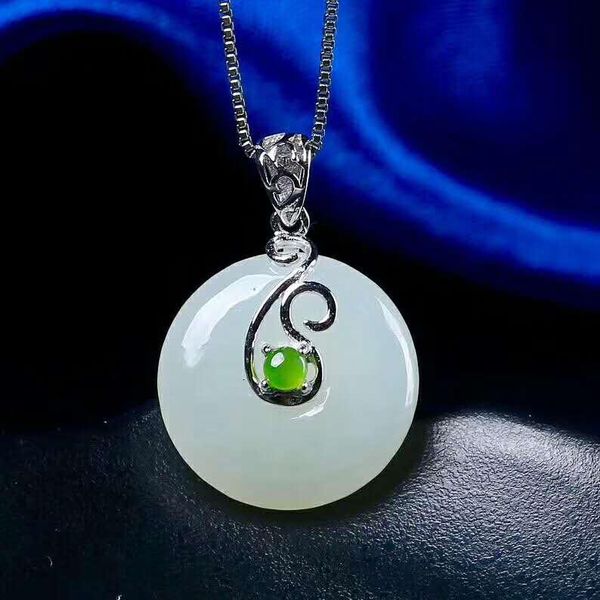 

lockets hetian baiyu silver inlay pendant white jade an h39#