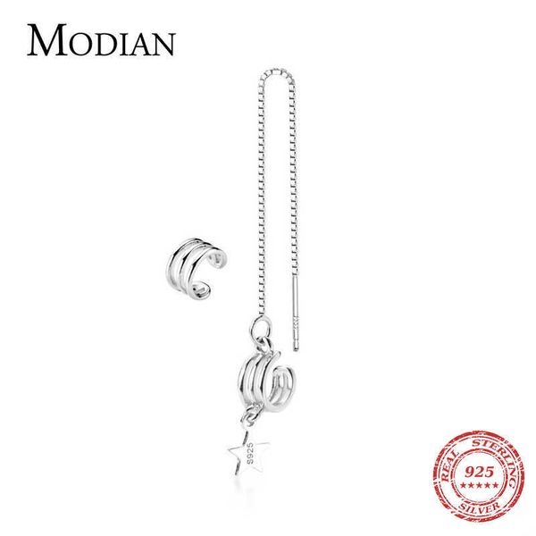 

thick c-shaped long chain clips earring for women gift 925 sterling silver asymmetry jewelry without pierced ears 210707