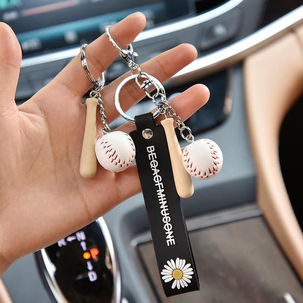 

keychains mini three-piece baseball glove wooden bat sports car key chain ring gift for man women keychain accessories, Silver