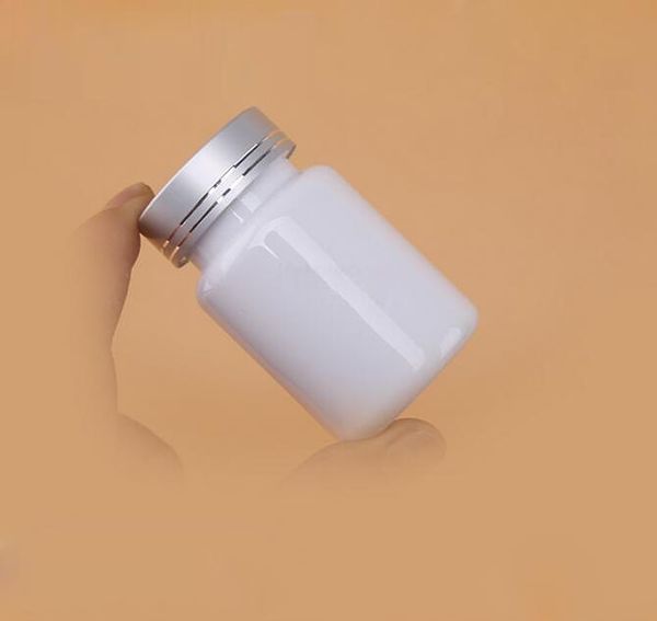 

(100pcs/lot) 80ml/80cc white color with silver lid plastic bottle, sample screw cap pet powder/pills bottles storage & jars