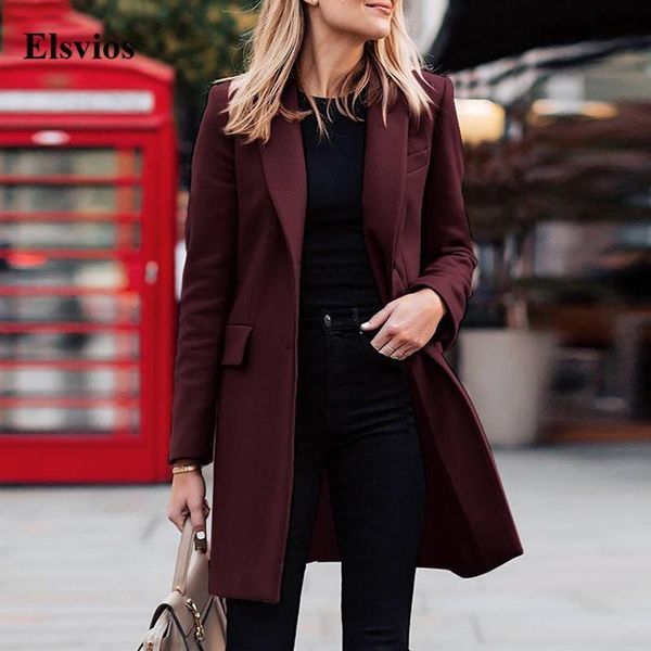 

women's wool & blends fashion simple button commute lady overcoat casual solid winter long sleeve coats autumn elegant lapel outwear, Black