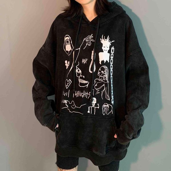 

men's hoodies & sweatshirts mens arnodefrance adf washed retro graffiti europe america high street fashion loose women sweatshirt 6y2i, Black