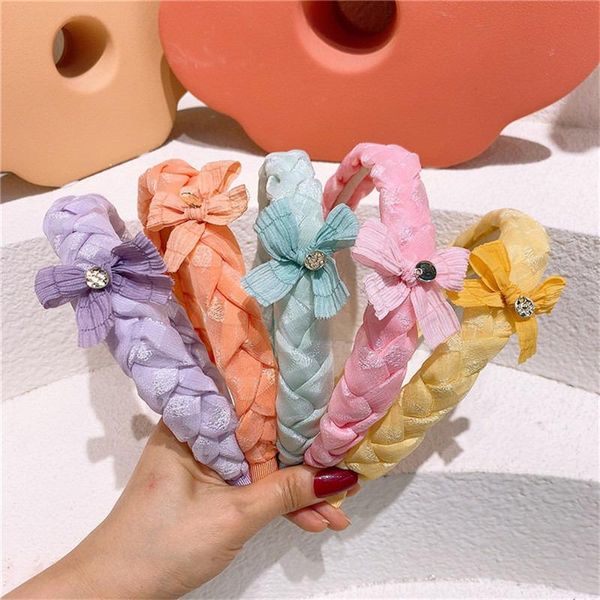 

hair accessories korean style baby headband net yarn fresh bow sweet girls candy color thin side for children fashion, Slivery;white