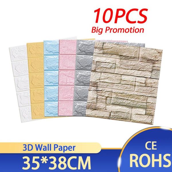 

wall stickers 10pcs self-adhesive 3d brick sticker diy waterproof foam wallpaper kids room kitchen ceiling background decals