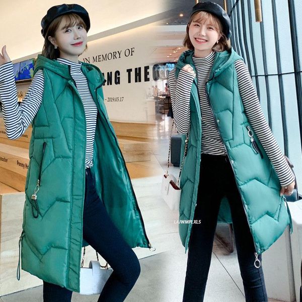 

women's vests spring autumn winter 2021 women hooded down vest cotton waistcoat plus size 3xl long slim padded coat student cloghing, Black;white