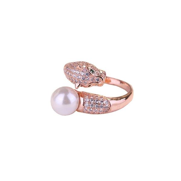 

nordic pearl ring fashion leopard head 925 silver jewelry luxury opening adjustable men and women accessories cluster rings, Golden;silver