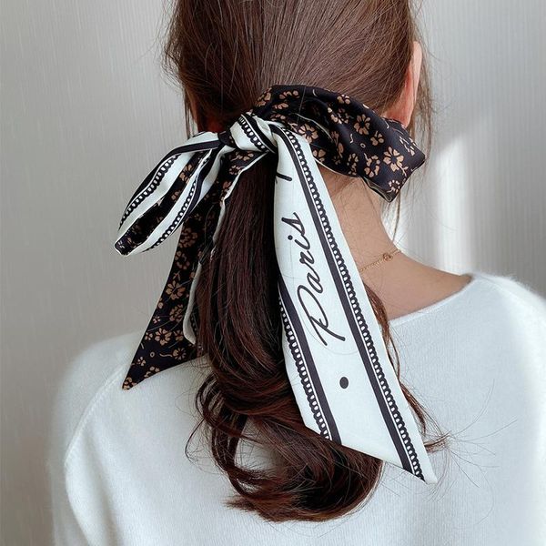 

scarves fashion print thin long strip decorative neckerchief women elegant small silk satin scarf headband diy handle bag ribbons, Blue;gray