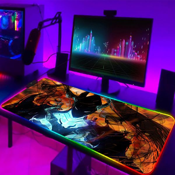 

mouse pads & wrist rests large rgb pad xxl gaming mousepad led mause gamer solo leveling carpet pc desk mat with backlit