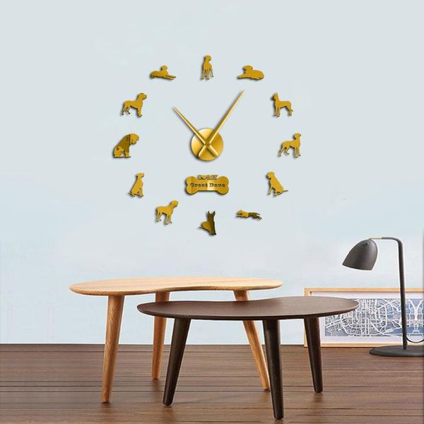 

wall clocks german dog breed mastiff art home decor great dane diy large 3d clock living room decorative quiet watch
