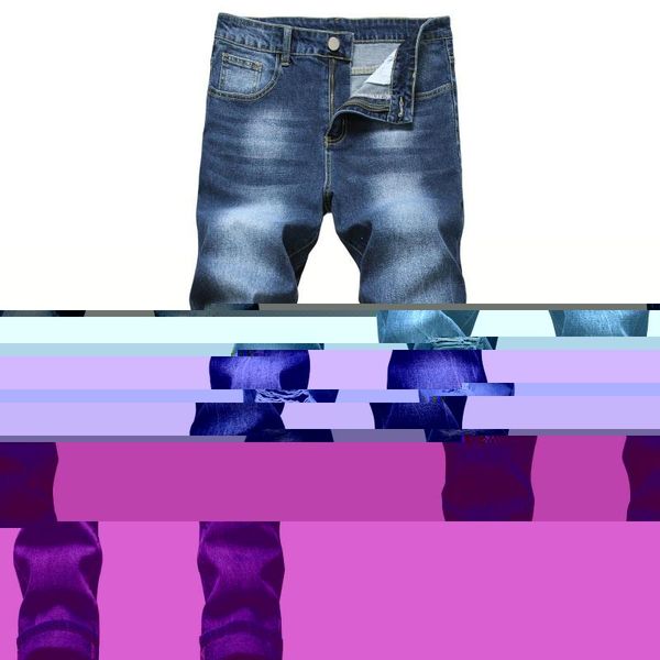 

men's jeans ripped straight-leg slim-fit holes amazon non-stretch denim pants, Blue