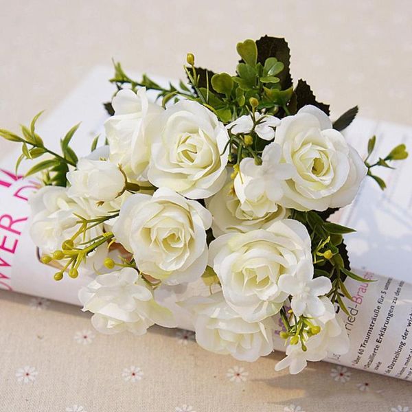 

decorative flowers & wreaths 15 heads /bouquet artificial rose flower bride bouquet wedding for home decoration party supplies flores