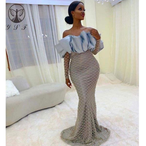 

party dresses simple but elegant vestidos de formature off the shoulder strapless long sleeve glitter fabric mermaid prom 2021, White;black