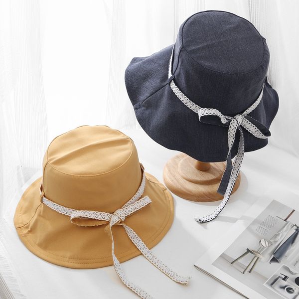 

chic bow lace sunshade female summer outdoor fisherman basin simple sun hat