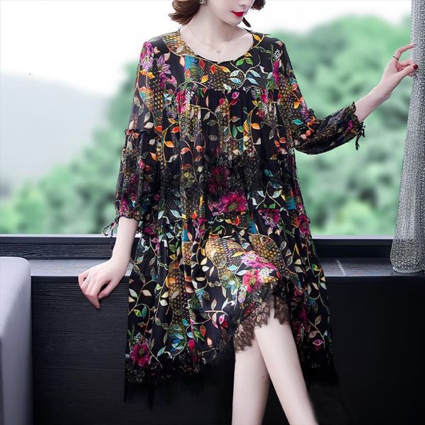 

summer black floral lace women dresses mini print mulberry silk 4xl plus size elegant bodycon party vestido, Black;gray