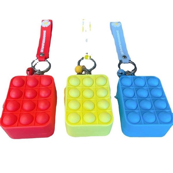 

candy colors pioneer square change bag fidget toys key chain mini children's push pop bubble puzzle cases wallet toys storage bags coin, White