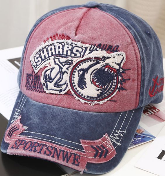 

old washed baseball cap men's and women's fashion shark personality spring autumn sun hat, Blue;gray