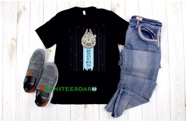 

falcon light may the force be with you space wars alien galaxy black tshirt, White;black