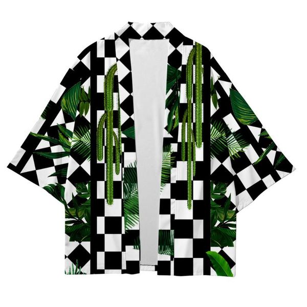 

ethnic clothing men's japanese kimono traditional checkerboard stitching casual loose thin jacket asian cardigan, Red
