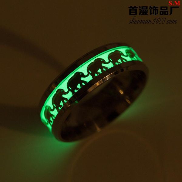 

cluster rings 2021 luminous elephant ring man women jewelry animal glow in the dark stainless steel charm delicately gift, Golden;silver