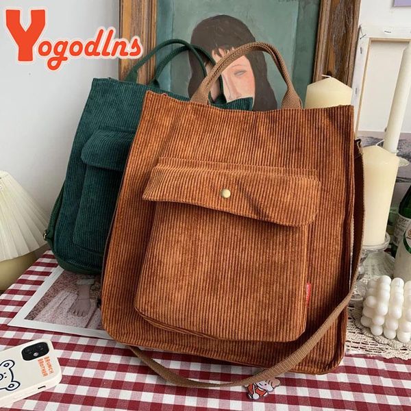 

evening bags yogodlns 2021 corduroy shoulder bag for women fashion large capcity bookbags vintage travel outdoors totes girls pockets