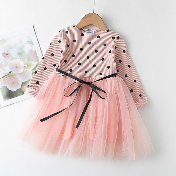 

melario girls clothing autumn cute dots pattern dress for girls kids dress 2-6 years mesh bow princess dresses outfits 210412, Red;yellow