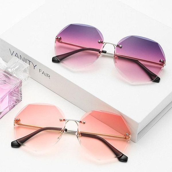 

sunglasses metal round lady gradient shades luxury rimless sun glasses female driving zonnebril dames uv400, White;black