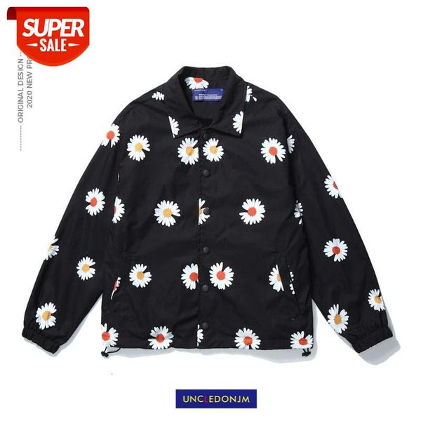 

uncledonjm daisy printed coach jacket harajuku fashion bomber streetwear hip hop denim men sur-93002 #gz2k, White;black