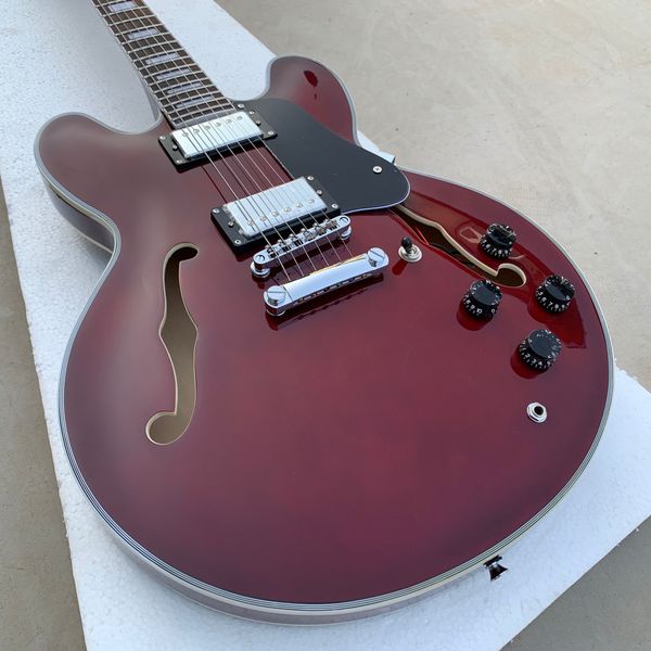 

custom shop wine red 335 semi hollow body jazz electric guitar chrome hardware, white mop block inlay, grover tuners, split diamond inlay on