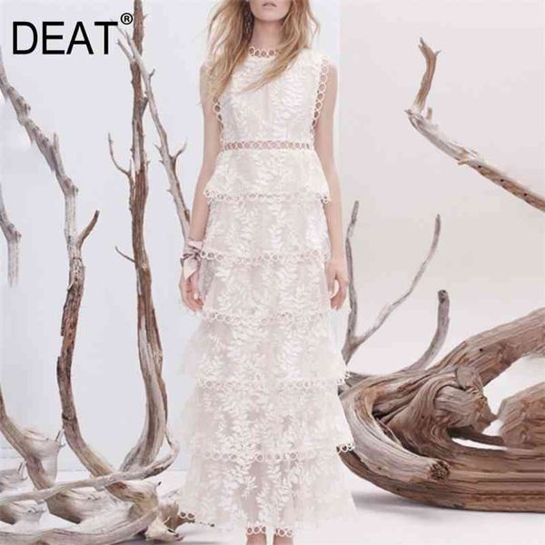 

[deat] summer fashion round neck high waist ankle-length embroidery sleeveless solid color elegant dress 13d021 210527, Black;gray