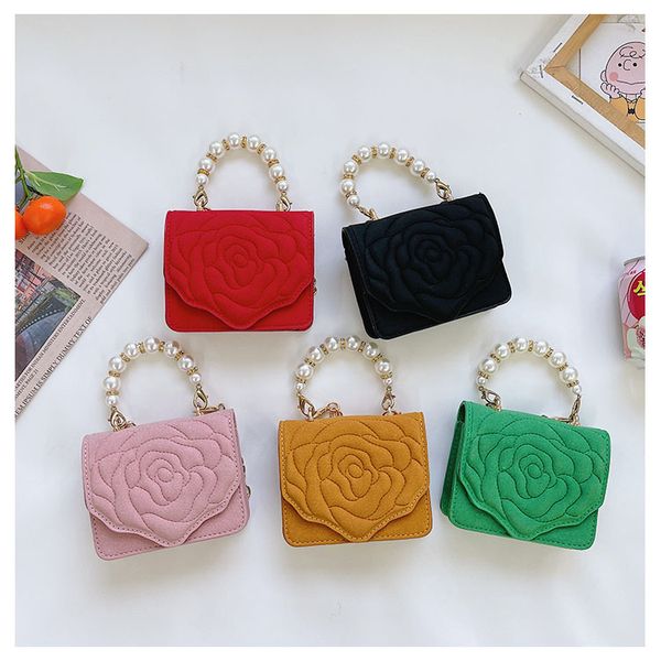 

children's mini handbags pearl handle tote fashion crossbody bags for kids small coin pouch baby girls party purse, White