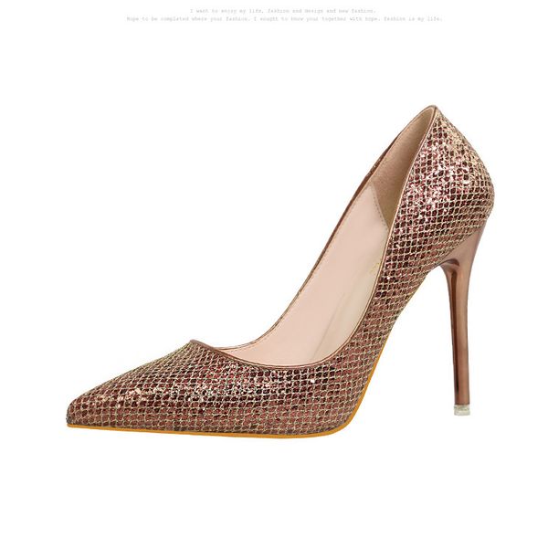 

women's shoes high heel shallow mouth pointed sparkle sequin thin nightclub high heel single shoes, Black