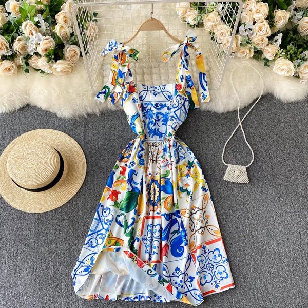 

casual dresses court wind restoring ancient ways design feeling printed dress skirt with sweet sling female spring, Black;gray