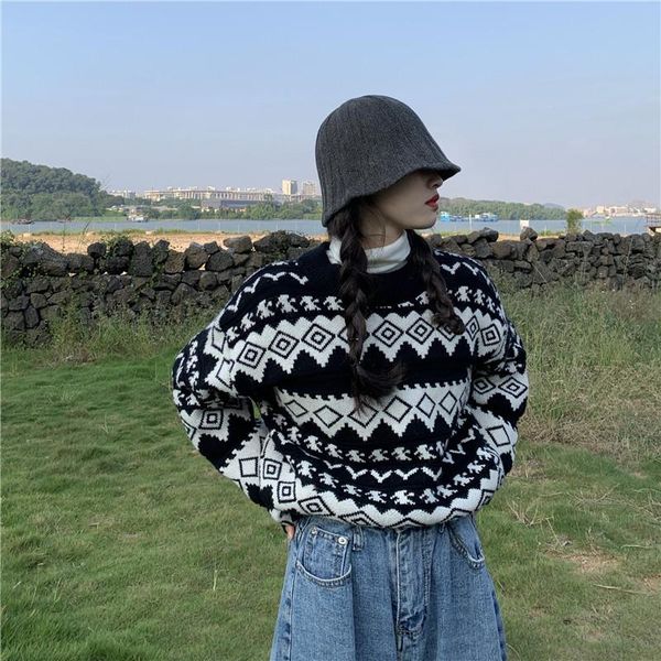 

christmas black sweater korean style striped vintage crop fashion loungewear femme chandails woman sweaters eb50dl women's, White;black