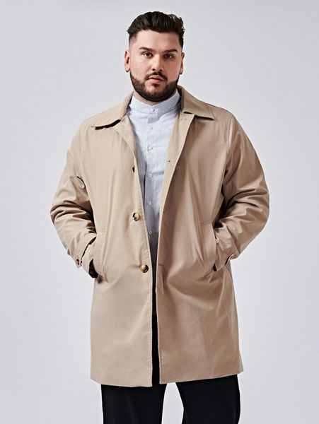 

extended sizes men slant pocket button placket trench coat a35n#, Black;brown