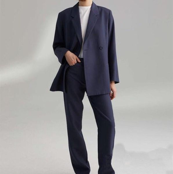 

women's two piece pants women suit autumn/ winter loose wool blazer female blue / black, White