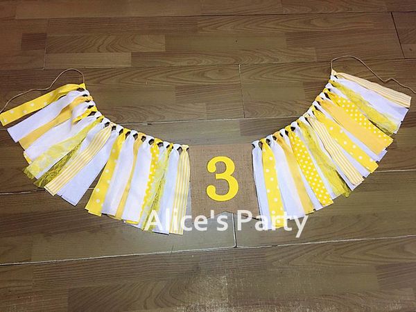 

party decoration yellow white ganner birthday garland handmade highchair banner bunting baby shower decor po props
