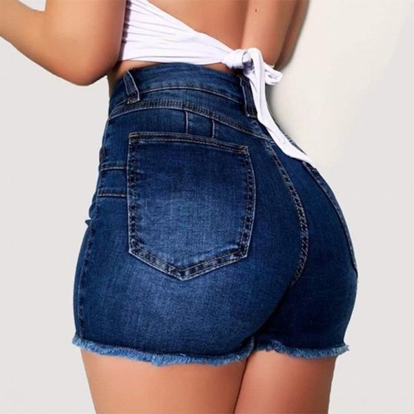 Fanco Loch Stretch-Denim-Shorts mit hoher Taille, einfarbig, Damen-Tight