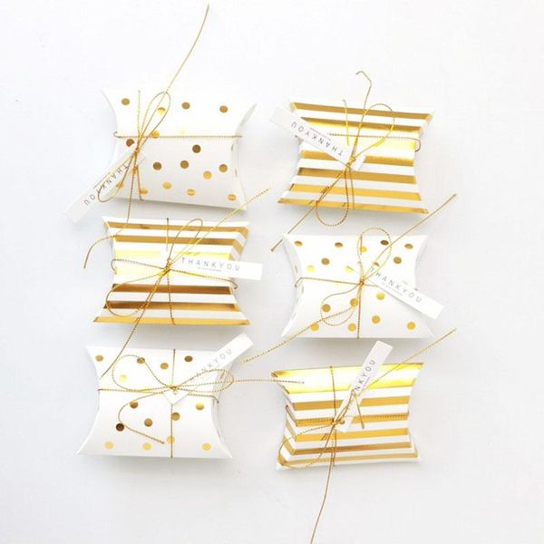 

gift wrap 50pcs gold stamping dot stripe cookie box pillow shaped dessert cardboard candy baby shower party supplies