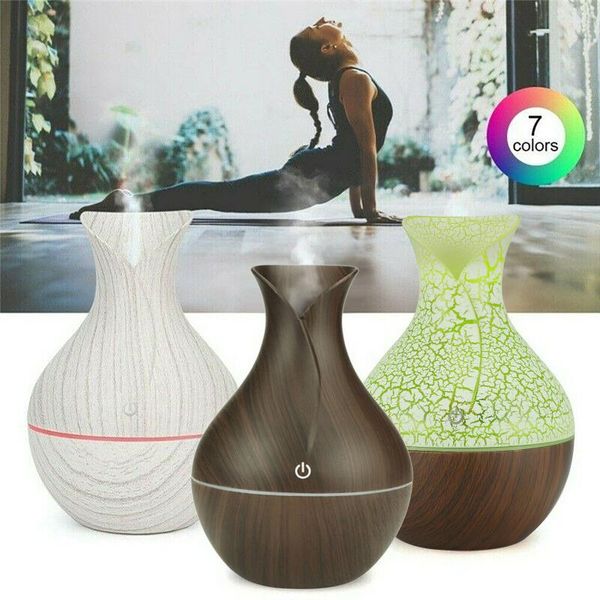 

air circulation humidification 130ml led essential oil diffuser humidifier wood grain vase aroma fragrance lamps