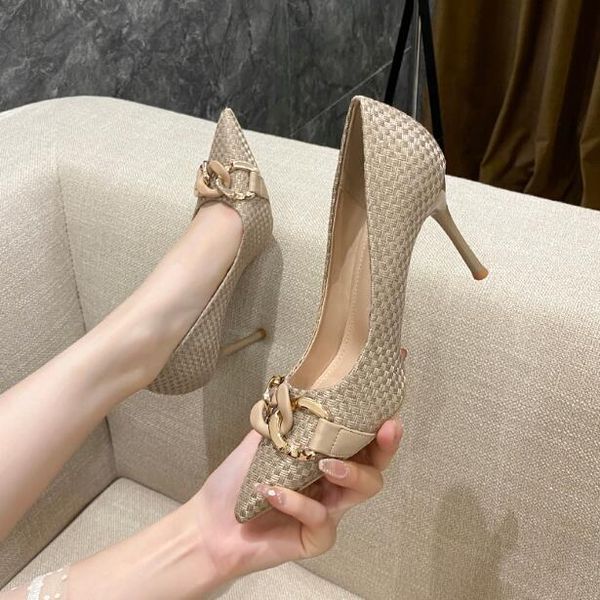 

designer women stiletto heel shoes knitting shallow mouth pointed toe lady comfortable high heels party office & career single shoes plus si, Black