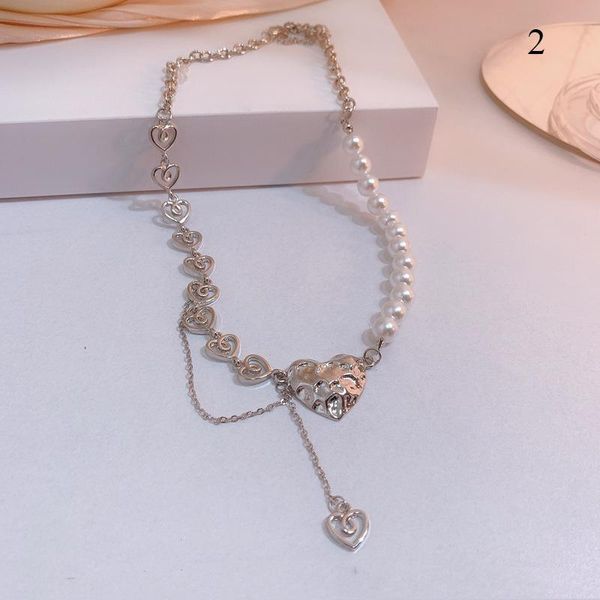 

chains fashion simulation pearl choker multilayer necklaces for women french romantic style clavicle chain asymmetric bohemian jewelry, Silver