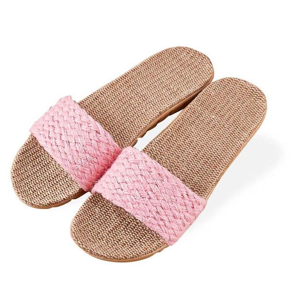 

slippers summer women's home linen lightweight eva soled slides flat flax flip flops female shoes fashion, Black