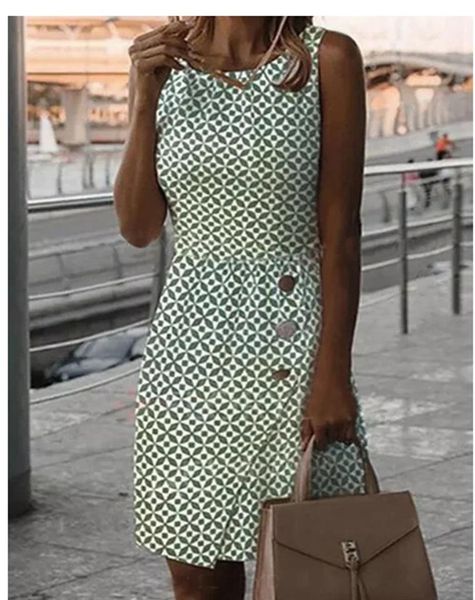 

women's swimwear nice summer sleeveless printed green button casual dress, White;black