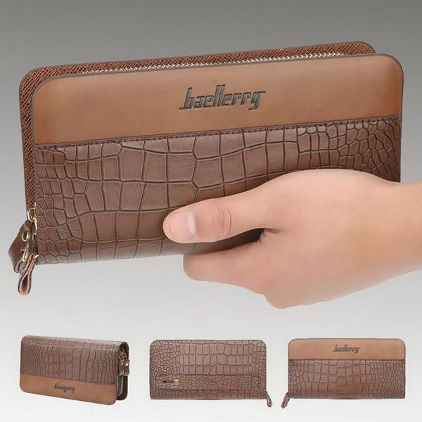

wallets ly pu leather wallet for men large capacity purse with multi card slot zipper portomonee k-, Red;black