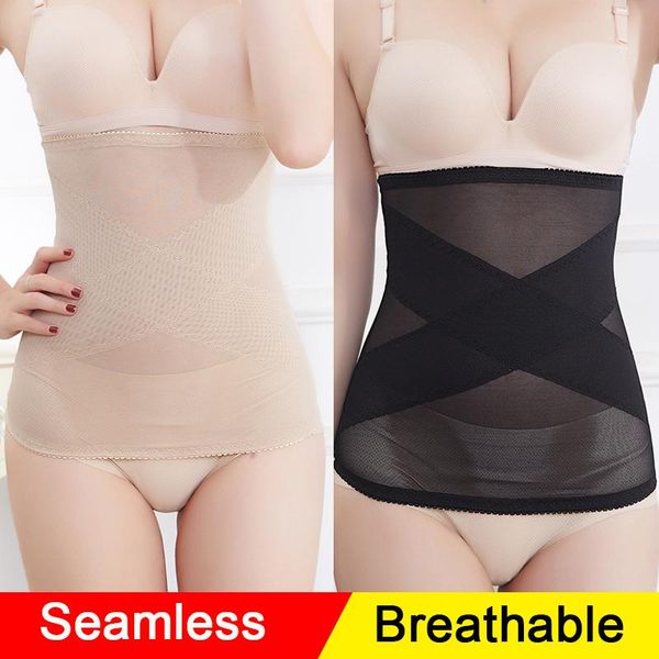 

waist support women slimming shaper belt breathable cincher girdle body shapewear corset belts ultra thin belly seamless shapers, Black;gray