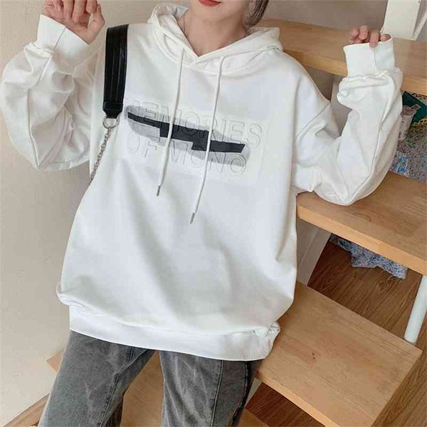 

ins2021 autumn new korean heavy industry concave convex letter hooded sweater big size lovers net red student trendy girl, Black