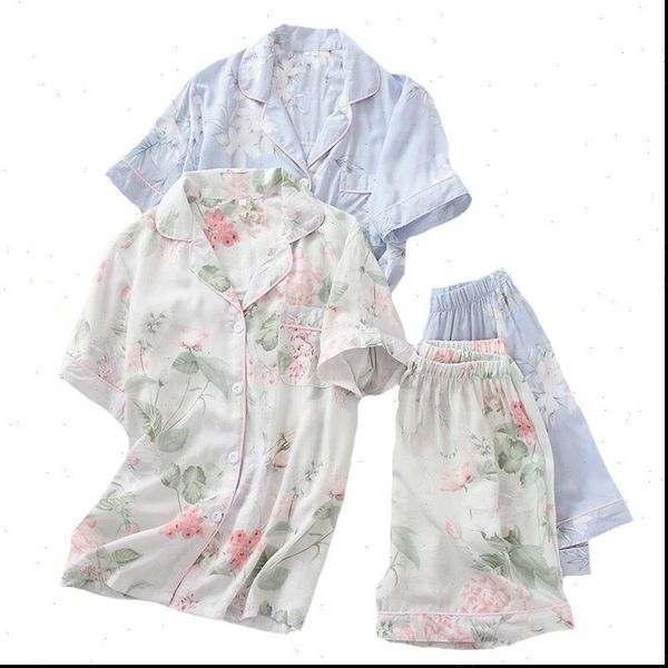 

2pcs pajamas set simple womens sleepwears style summer floral printed turn down collar shorts comfort homewear, Black;red