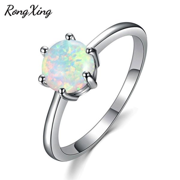 

wedding rings rongxing 925 sterling silver filled round white/blue fire opal for women fashion jewelry birthstone ring rp0198, Slivery;golden